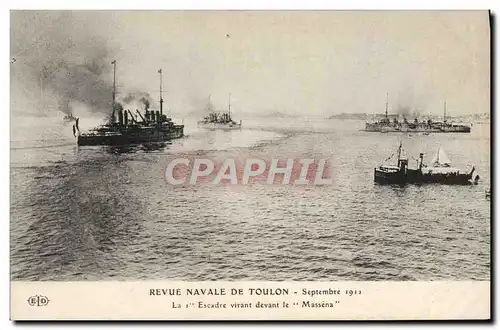 Cartes postales Bateau Guerre Revue navale de Toulon Septembre 1911 La 1ere escadre virant devant le Massena