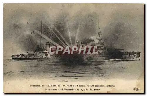 Cartes postales Bateau Guerre Explosion du Liberte en rade de Toulon