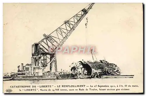 Cartes postales Bateau Guerre Catastrophe du Liberte le renflouement