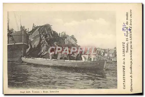 Cartes postales Bateau Guerre Catastrophe de la Liberte Toulon Operation de sauvetage pendant que le Liberte bru