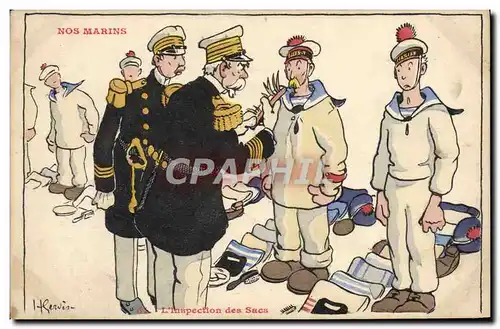 Cartes postales Illustrateur Gervese Nos marins L'inspection des sacs