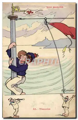 Cartes postales Illustrateur Gervese Nos marins Timonier