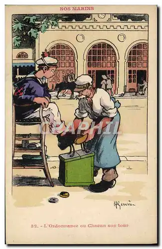 Cartes postales Illustrateur Gervese Nos marins L'ordonnance ou chacun son tour cireur de chaussures