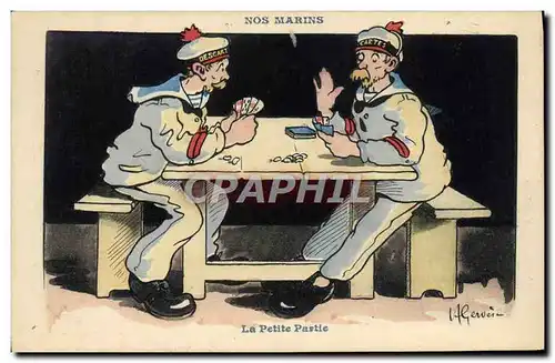 Cartes postales Illustrateur Gervese Nos marins La petite partie Jeux de cartes