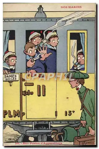 Cartes postales Illustrateur Gervese Nos marins Train Aux postes d'appareillage
