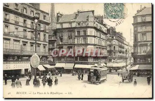 Cartes postales Tramway Train Rouen la place de la Republique