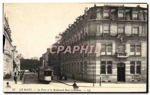 Cartes postales Tramway Train La Mans La poste et le boulevard Rene Levasseur