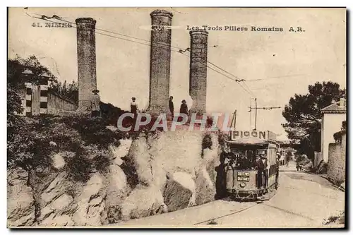 Ansichtskarte AK Tramway Train Nimes Les trois piliers romains