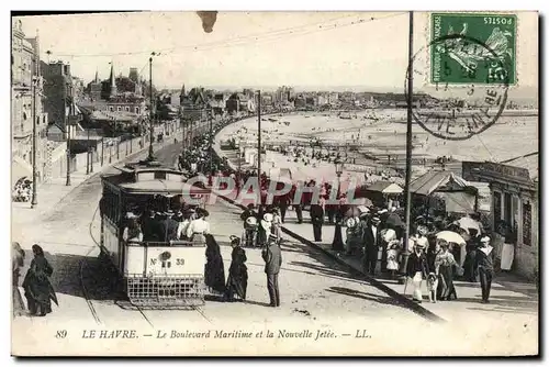 Cartes postales Tramway Train Le Havre Le boulevard maritime et la nouvelle jetee