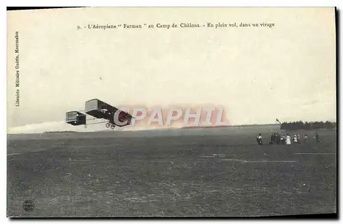 Cartes postales Aviation Avion Aeroplane Farman au camp de Chalons en plein vol dans un virage