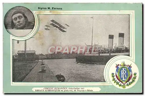 Cartes postales Aviation Avion Biplan M Farman Circuit europeen Juin juillet 1911 Renaux et Souques en plein vol