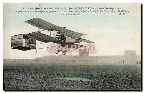 Cartes postales Aviation Avion Henri Farman sur son aeroplane Grand prix d&#39aviation Deutsch Archdeacon