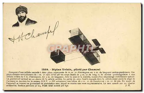 Cartes postales Aviation Avion Biplan Voisin pilote par Champel