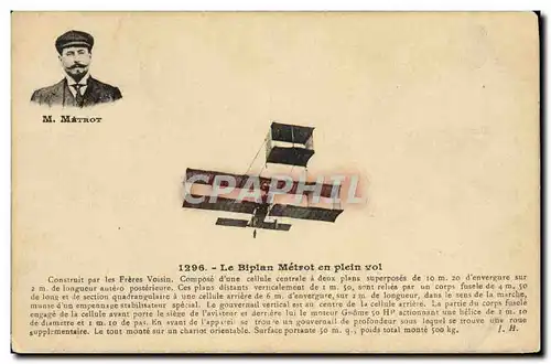 Cartes postales Aviation Avion Le biplan Metrot en plein vol
