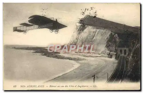 Cartes postales Aviation Avion Bleriot en vue des cotes d&#39Angleterre