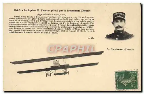 Cartes postales Aviation Avion Biplan de M Farman pilote par le lieutenant Cheutin