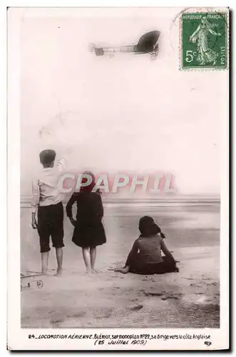 Cartes postales Aviation Avion Enfants Bleriot sur monoplan 22 se dirige vers la cote anglaise 25 juillet 1909