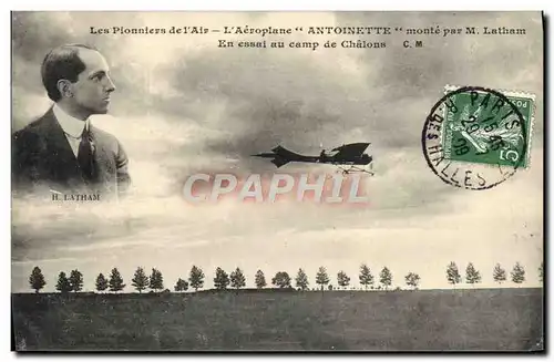 Cartes postales Aviation Avion Aeroplane Antoinette monte par Latham En essai au camp de Chalons