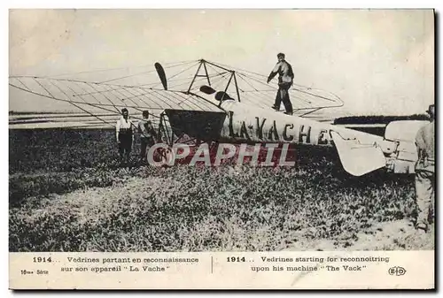 Cartes postales Aviation Avion Vedrines partant en reconnaissance sur son appareil La Vache