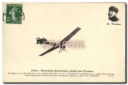 Ansichtskarte AK Aviation Avion Monoplan antoinette pilote par Thomas