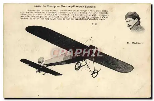 Cartes postales Aviation Avion Monoplan Morane pilote par Vedrines