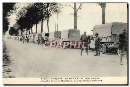Ansichtskarte AK Camions transportant des munitions au front francais Militaria