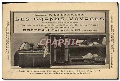 Ansichtskarte AK Automobile Agence F Le Bourgeois Les grands voyages Breteau Freres Coupe de la carrosserue d&#39