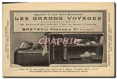 Cartes postales Automobile Agence F Le Bourgeois Les grands voyages Breteau Freres Coupe de la carrosserue d&#39