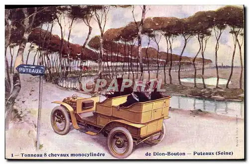 Cartes postales Automobile Tonneau 8 chevaux monocylindre de Dion Bouton Puteaux