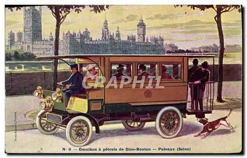 Cartes postales Omnibus a petrole de Dion Bouton Puteaux Chien Londres London