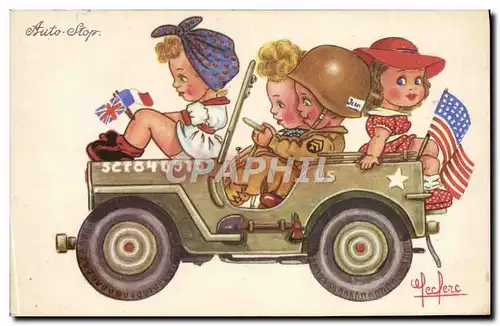 Cartes postales Automobile Enfants Jeppe Leclerc US Army