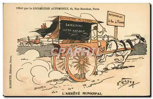 Cartes postales Automobile Arrete municipal Illustrateur Cheval Boucherie Loyau