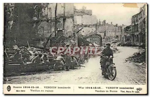 Cartes postales Automobile Verdun bombarde Verdun en ruines Militaria Moto