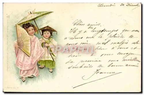 Cartes postales Japon Nippon Enfants Eventail