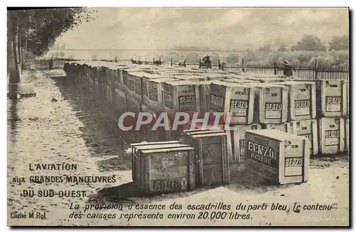 Cartes postales Avion Aviation des Grandes Manoeuvres du Sud Ouest Provision d&#39essence des escadrilles du par