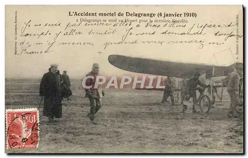 Cartes postales Avion Aviation Accident mortel de Delagrange 4 janvier 1910 Delagrange se rend au depart pour la