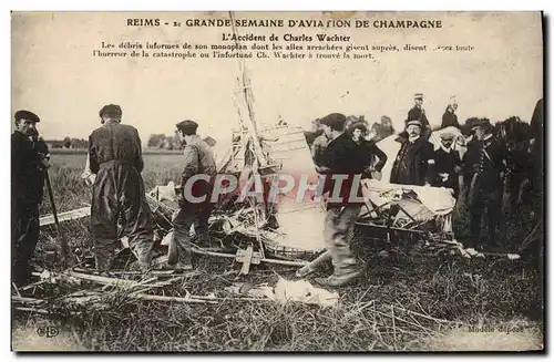 Cartes postales Avion Aviation Grande semaine d&#39aviation en Champagne L&#39accident de Charles Wachter