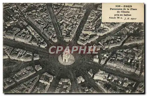 Cartes postales Avion Aviation Paris Panorama de la place de l&#39Etoile pris en ballon