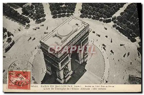 Cartes postales Avion Aviation paris en Ballon L&#39arc de Triomphe de l&#39Etoile