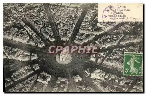 Cartes postales Avion Aviation Paris panorama de l&#39Etoile pris en ballon