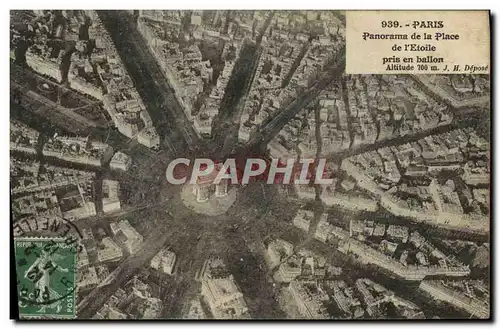 Cartes postales Avion Aviation Paris panorama de l&#39Etoile pris en ballon