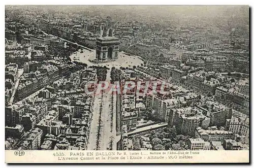 Cartes postales Avion Aviation Paris en ballon Avenue Carnot et la place de l&#39Etoile