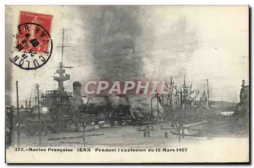 Cartes postales Bateau Guerre Catastrophe du Iena pendant l'explosion du 12 mars 1907