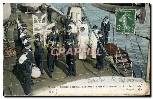 Cartes postales Bateau Guerre Visite officielle d&#39un cuirasse Sur le bord