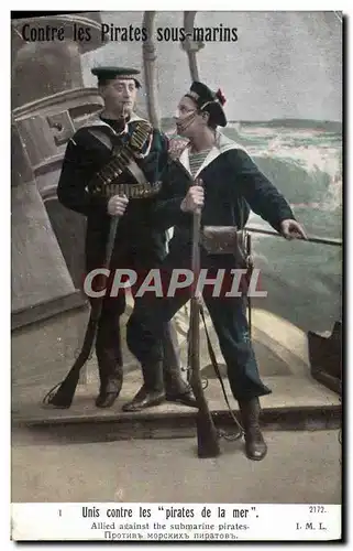 Cartes postales Bateau Guerre Contre les pirates Sous marins Marins