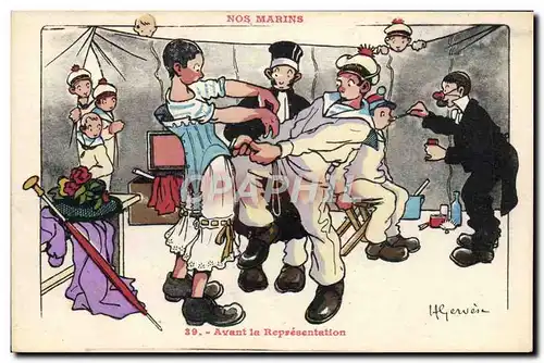 Cartes postales Illustrateur Gervese Nos Marins Avant la representation