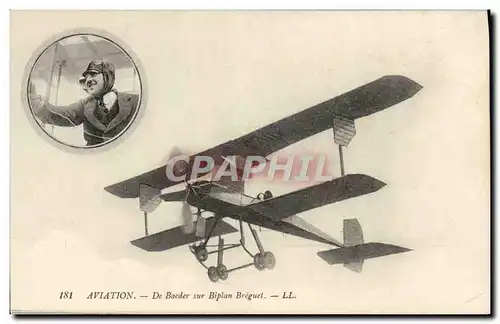 Ansichtskarte AK Avion Aviation De Baeder sur biplan Breguet