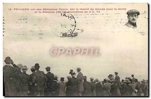 Cartes postales Avion Aviation Paulhan sur son aeroplane Voisin bat le record du monde pour la duree