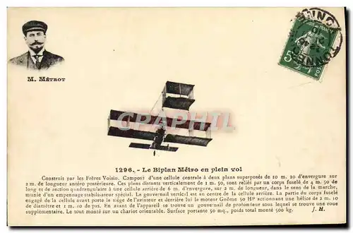 Cartes postales Avion Aviation Biplan Metro en plein vol