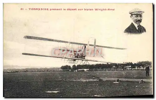 Cartes postales Avion Aviation Tissandier prenant le depart sur biplan Wright Ariel